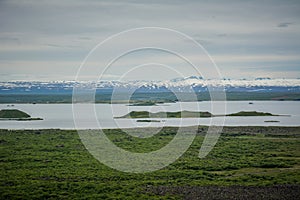 Lake Myvatn with Hverfjall volcano in Northern Iceland