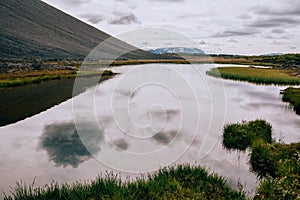 Lake Myvatn with Hverfjall volcano in Northern Iceland