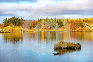 Lake Myvatn in Northern Iceland. Quiet autumn landscape