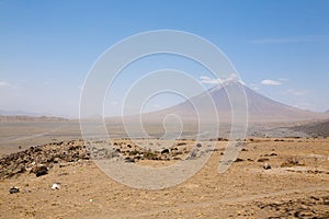 Lake Natron area landscape, Tanzania, Africa. Ol Doinyo Lengai volcano photo