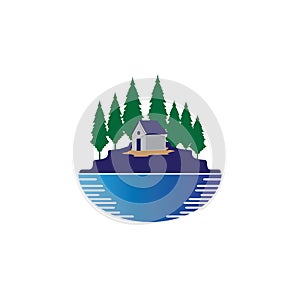 lake nature tree logo vector illustration design