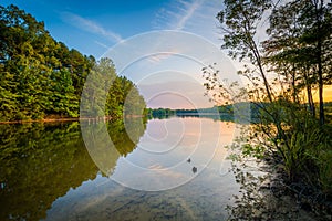 Lake Norman at sunset, at Parham Park in Davidson, North Carolina.