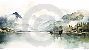 Lake Of Norway Watercolor Painting: Serene Faces In Scottish Landscapes