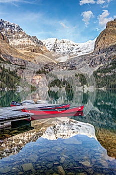 Lake O`Hara red Canoes