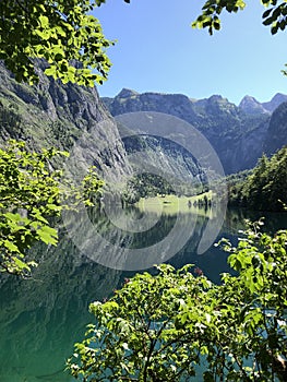 Lake Obersee, Berchtesgaden, Bavaria, germany. Nature landscape, reserve national park. Spectacular view Alps mountain