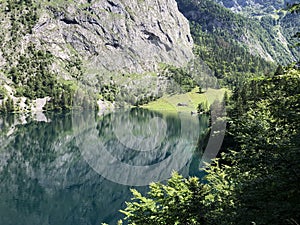Lake Obersee, Berchtesgaden, Bavaria, germany. Nature landscape, reserve national park. Spectacular view Alps mountain