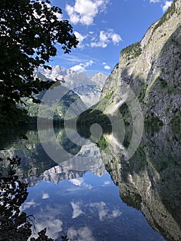 Lake Obersee, Berchtesgaden, Bavaria, germany. Nature landscape, reserve national park. Spectacular view Alps mountain