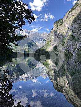 Lake Obersee, Berchtesgaden, Bavaria, germany. Nature landscape, reserve national park. Spectacular view Alps mountain