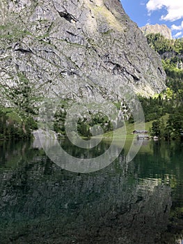 Lake Obersee, Berchtesgaden, Bavaria, germany. Nature landscape, reserve national park. Spectacular view Alps mountain