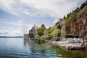 Lake Ohrid and Church of St. John on a a summer day, Ohrid, Macedonia FYROM