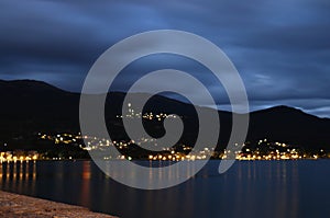 Lake Ohrid and city light at night