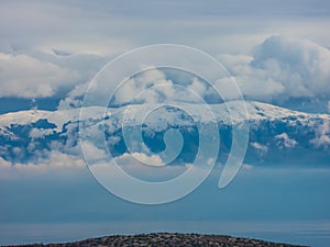 Lake Ohrid during the day with cloudy weather