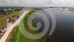 Lake Okeechobee aerial view. Drone flight.