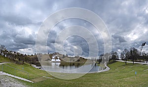 Lake in Olimpic Park in Munich photo