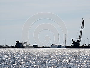 Lake Onega and portal crane