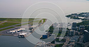 Lake Ontario Harbor on Island by Billy Bishop Toronto City Airport. Top view Billy Bishop Toronto City Airport and Inner