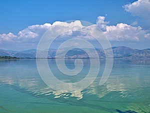 Lake orestiada in Kastoria, Greece. Beautiful tranquil waterscape