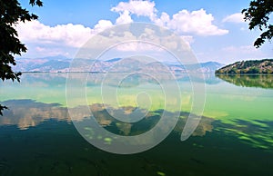 Lake orestiada in Kastoria, Greece. Beautiful tranquil waterscape