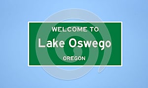 Lake Oswego, Oregon city limit sign. Town sign from the USA.