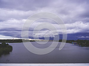 Lake and Pakphanung river blue clouds when the rainy