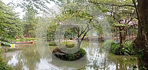 lake panorama with boots