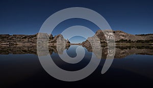 Lake panorama at Marcahuasi andes plateau rock formations mountain hill valley nature landscape Lima Peru South America