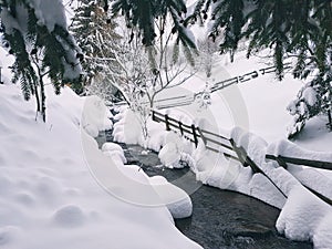 Mountain snowfall landskape photo