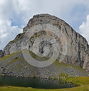 Lake and peak Casterau in Bearn Atlantic Pyrenees