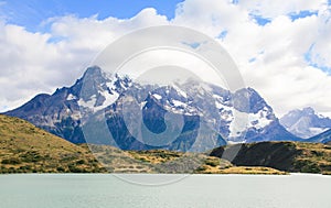 Lake Pehoe and Los Cuernos in Torres del Paine National Park in