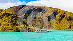 Lake Pehoe, Torres del Paine National Park, Patagonia, Chile, South America. Copy space for text