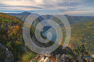 Lake Perucac view above from viewpoint Banjska Stena, mountain Tara, Western Serbia