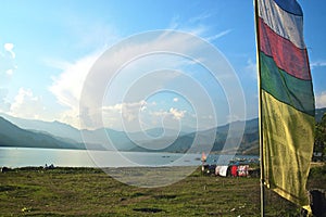 Lake Phewa with Prayer Flags