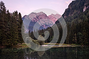 Lake PlanÅ¡arsko jezero in Zgornje Jezersko with Kamnik-Savinja Alps