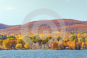 Lake Pontoosuc and Berkshire mountains in Autumn