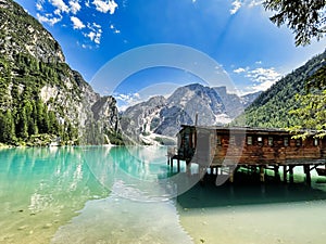 Lake Prags Lake Braies or Pragser Wildsee is a lake in the Prags Dolomites in South Tyrol, Italy. photo