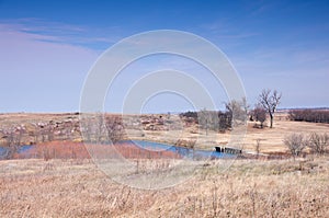 Lake and Prairie at Blue Mounds