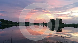 Lake with reflect sky.