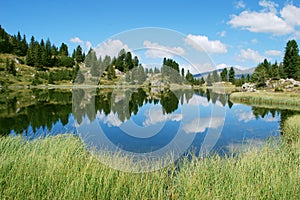 Lake reflecting landscape