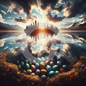 Lake Reflection Easter The reflection of the sky on the lake sur