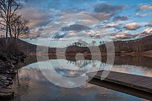 Lake Reflection at Sunset with Pier