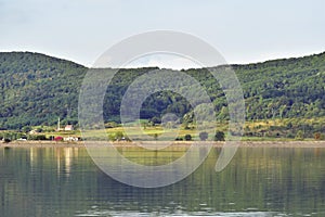 Lake reflection water forest summer fields harvest