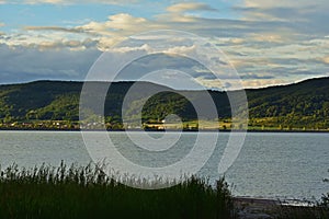 Lake reflection water forest summer fields harvest