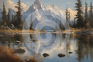 Lake Reflections, Mountains and lake Landscape