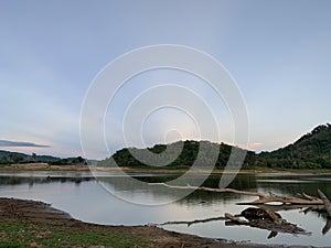 The lake or reservoir scenery at twilight