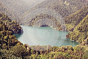 Lake Ritsa and the Caucasus mountains in Abkhazia