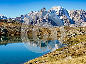 Lake Rong view in Ecrins national park near refuge Drayeres, France