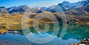 Lake Rong view in Ecrins national park near refuge Drayeres, France