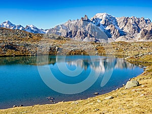 Lake Rong view in Ecrins national park near refuge Drayeres, France