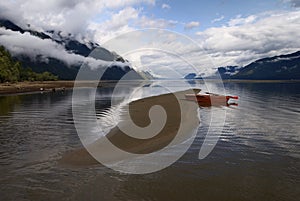 Lake and rowboat