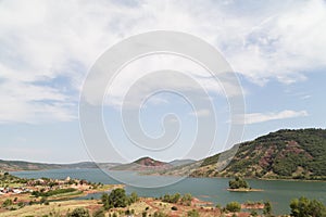 Lake Salagou with Red Rocks, HÃ©rault, Languedoc-Roussillon, France